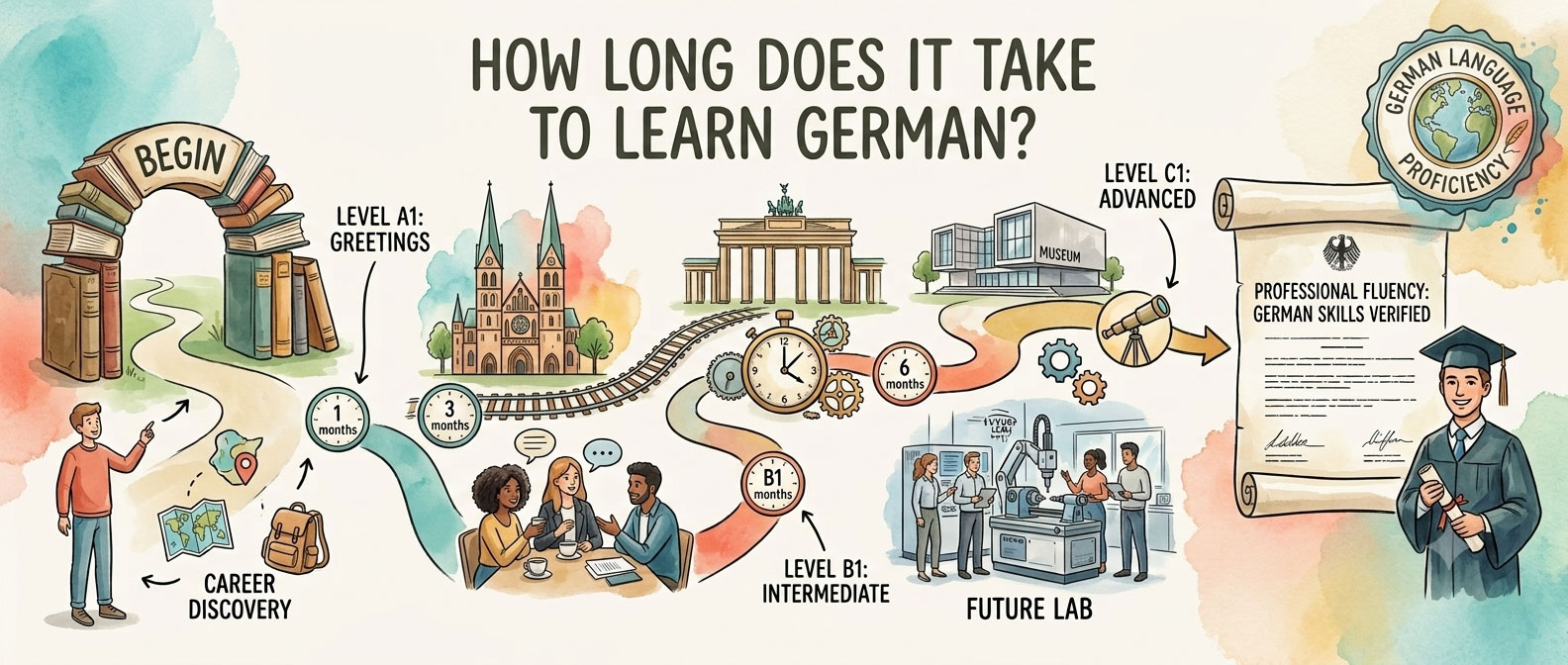 How Long it will take to Learn German? Complete Timeline from A1 to C2